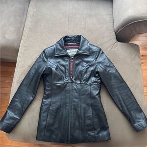 Wilsons Leather Women's Black Jacket with Burgundy Lining